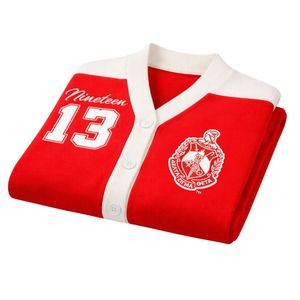 Cardigan in Lana Rossa Delta Sigma Theta per Donne, Vestibilità Comoda, Tessuto Premium, Abbigliamento Casual per Confraternite Greche - Product Image 6