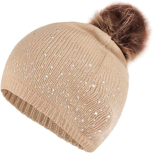 Custom Logo Embroidery Acrylic Winter Casual Knit Rhinestone Beanie <b>Hats</b> High Quality Designer Ribbed Rhinestone Beanies Cap - Product Image 3