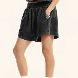 Pantalones Cortos Personalizados para Mujer, Premium, de Felpa, Corte Regular, de Algodón Grueso, Lavado Ácido, Estilo Bermuda - Product Image 4