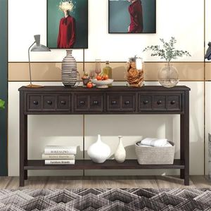 Consolle rustica da ingresso da 60 pollici in rovere color espresso con due cassetti di diverse dimensioni per lo stoccaggio e ripiano inferiore - Product Image 2