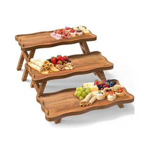 Wholesale Natural Acacia Wooden Cupcake Display <b>Stand</b> 3-Tiered Serving Tray for Party, Wedding, Events from Vietnam - Product Image 1