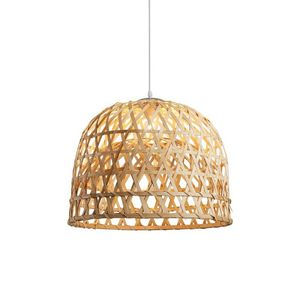 Abat-jour en bambou tissé rustique fait à la main lampe en osier décor bambou Double couche abat-jour E27 suspension plafonnier luminaire - Product Image 3