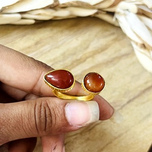 Unique Design Boho Carnelian <b>Ring</b> Tribal Brass <b>Rings</b> for Women 18k Gold Plated Minimalist <b>Open</b> Band Jewelry Wholesale/OEM/ODM - Product Image 5