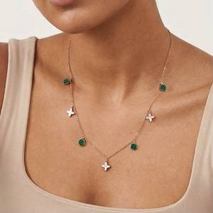 Green Stone Pendant Chain Necklace Gold Color Link <b>Choker</b> Star Charm Necklace in 925 <b>Silver</b> for Women Party Gift - Product Image 1