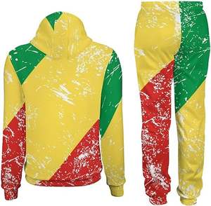 Conjunto Deportivo Unisex de Dos Piezas con Capucha y Cierre, Estampado, Apliques Bordados, Pantalones Deportivos Acampanados, 100% Algodón - Product Image 1