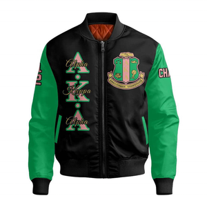 Custom Alpha <b>Pink</b> Bomber <b>Jacket</b> Green Greek Letters Crest Design Unisex Casual Zipper Front <b>Jacket</b> Fashion Streetwear Custom - Product Image 1