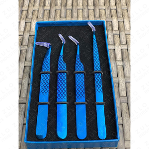 Diamond Grip 4PCS Volume <b>Lash</b> Extension Tweezers Set Stainless Steel Plasma Blue Eyelash Tweezers Professional <b>Kit</b> - Product Image 4