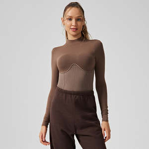 Sexy Women Regular Fit Tops Wholesale Mock Neck Long Sleeve Sports <b>Corset</b> Tops Spandex/Cotton Quick Dry - Product Image 5