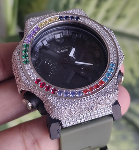 Montre mécanique analogique de luxe 40 mm en acier inoxydable avec pierres précieuses arc-en-ciel et lunette sertie de diamants Moissanite, bijou de charme Hip Hop - Product Image 3