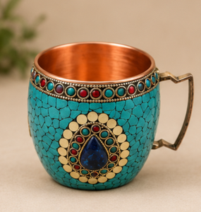 Taza Moscow Mule de Cobre con Mosaico Verde Esmeralda Premium, Elegante Taza de Cóctel con Motivo Tradicional Indio Tibetano - Product Image 6