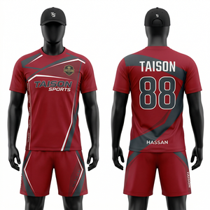 Uniforme de Bádminton para Hombre, 150 GSM, Poliéster Interlock Transpirable, Diseño de Paneles Rojo y Negro, Sublimación, Logotipo Personalizado - Product Image 1