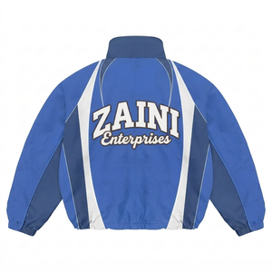 Veste coupe-vent en polyester Taslon 120 GSM de qualité supérieure, design à panneaux bleus et blancs, logo personnalisé, vêtements de sport d'extérieur - Product Image 2