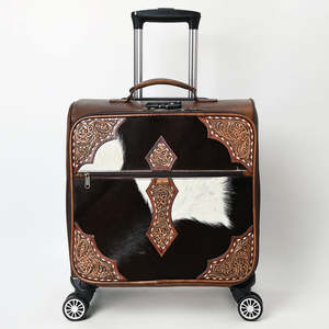 Luxury Genuine Leather Rolling <b>Carry</b> <b>on</b> Suitcase Cowhide Pattern Eco-Friendly 360 Degree Spinner Wheels Unisex Travel Luggage - Product Image 1
