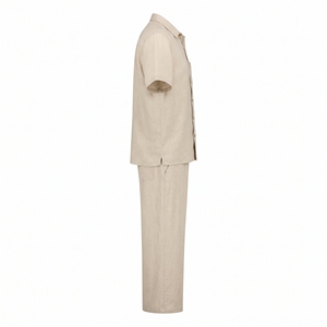 Men's Summer <b>Linen</b> Casual Shirt & Wide-Leg Pants Co-Ord Relaxed Resort <b>Two</b>-<b>Piece</b> Set OEM ODM Wholesale Factory Private Label - Product Image 2