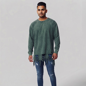 T-shirt Homme Manches Longues Effet Vieilli Coton Lourd Lavé Col Rond Coupe Ample Décontractée Streetwear Grunge - Product Image 4