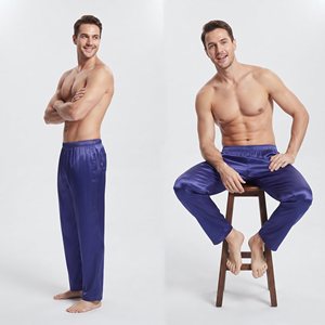 Pantalon de nuit en soie pour homme, taille élastique, coupe droite, léger, pyjama en satin de soie pour homme - Product Image 6