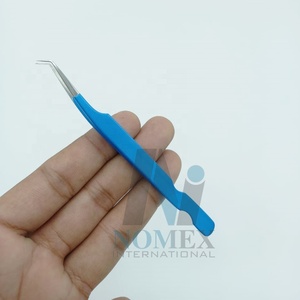 แหนบสำหรับต่อขนตาปลอมทำจากสเตนเลสสตีลเคลือบด้วยผงสีฟ้าเคลือบพร้อมฐาน - Product Image 1