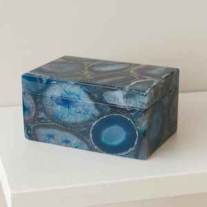 Boîte à bijoux de luxe en résine agate bleu océan, organisateur de rangement décoratif haut de gamme, boîte cadeau artisanale pour chambre à coucher - Product Image 4