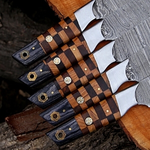 Ensemble de couteaux de chef professionnels de style japonais en 5 pièces, fabriqués à la main en acier carbone, manche en bois durable, multifonction - Product Image 2