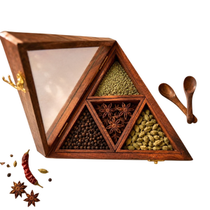 Boîte à épices en bois antique de luxe, boîte de rangement utilitaire, qualité alimentaire, durable, Masala Dani, multi-compartiments, ustensiles de cuisine pour épices - Product Image 5