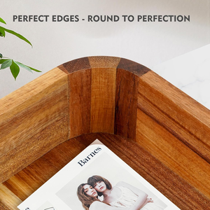 Bandeja de Servir de Madera Hecha a Mano con Bordes Elevados y Asas de Metal, Bandeja Rectangular para Desayuno y Comida para Mesa de Comedor, Cocina - Product Image 5