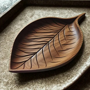 Bol de service élégant en bois en forme de feuille avec détails de grain naturel, vaisselle haut de gamme en gros, décoration intérieure et service alimentaire - Product Image 5