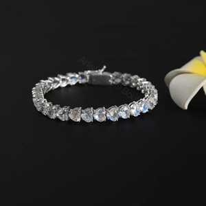 Pulsera de tenis con corazón de piedra lunar arcoíris natural, plata de ley 925, joyería fina, proveedor mayorista OEM ODM - Product Image 1