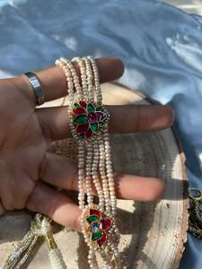 handmade freshwater pearl kantha necklace <b>set</b> multi strand traditional <b>indian</b> bridal wedding heavy moti mala <b>set</b> for women - Product Image 4