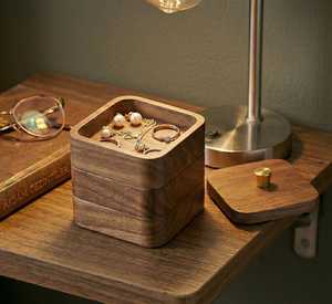 Elegant Solid Wood Jewelry Display Box with Glass Cover Multi Slot Ring Organizer <b>Storage</b> Case for Retail Home and Gift Package - Product Image 3