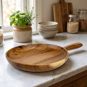 Soporte de Madera Suar de Grado Alimenticio para Pasteles y Frutas, Color Marrón Claro, 22 Centímetros de Diámetro, Decoración de Mesa Premium - Product Image 2