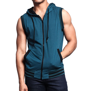 Sweat-shirt à capuche sans manches pour homme, couleur unie, coupe classique, décontracté, en molleton de coton respirant, avec poche, pour l'automne - Product Image 3