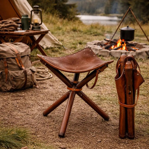 Wholesale handmade leather hunting <b>stool</b> <b>portable</b> camping <b>stool</b> OEM supplier custom logo export quality in wholesale price - Product Image 4