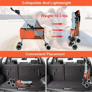 รถเข็นสัตว์เลี้ยงน้ำหนักเบาใช้สำหรับเดินทาง TH-PPS-239พร้อมที่เปิดระบบเบรกคู่และที่บังแดดสำหรับปิกนิกกลางแจ้ง - Product Image 3