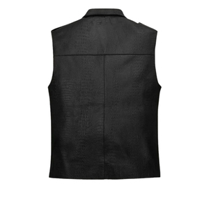 Chaleco de Cuero Genuino con Estampado de Cocodrilo Negro para Hombre, Chaleco de Motociclista sin Mangas - Product Image 2