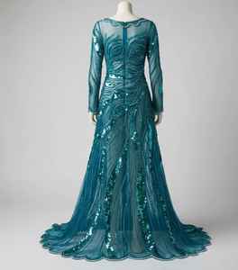 Vestido Largo de Noche sin Mangas con Cuentas Color Verde Azulado, de Lujo, Directo de Fábrica, Precio al por Mayor - Product Image 3