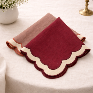 Luxury Linen Embroidered Scallop Edge <b>Table</b> Napkin and Placemat <b>Set</b> Handmade Elegant <b>Dining</b> <b>Table</b> Decor for Wedding Hotel - Product Image 3