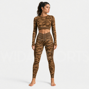 2026 Latest Design Ladies Yoga Set Long Sleeve Workout <b>Crop</b> <b>Top</b> High Waist Leggings Breathable Stretch Gym Fitness Clothing Set - Product Image 1