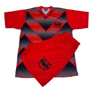 Ensemble de maillots de football pour hommes Harry Johnson Production, dégradé rouge et noir, col en V, manches courtes, polyester respirant, uniforme - Product Image 1
