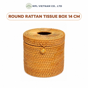 Modern Round Rattan Tissue <b>Box</b> 14x15cm Handwoven <b>Storage</b> Holder with Lid Natural <b>Brown</b> Convenient Eco-Friendly - Product Image 6