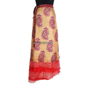 Jupe longue portefeuille réversible 2 couches en soie magique, style sari, pour femme, idéale pour la plage ou comme cache-maillot, collection vintage. - Product Image 2