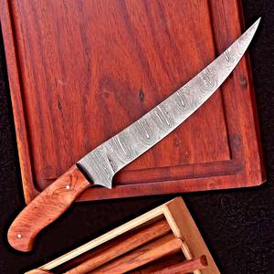 Couteau à filet en acier Damas Nordic Forge avec étui en cuir, fabrication sur mesure OEM, haute dureté, extra tranchant, durable, couteau de cuisine - Product Image 3