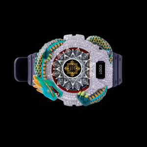 Dragon Design Premium Moissanite Diamond <b>Watch</b> <b>Black</b> Rubber Band Business Casual Antique Fashion for Night Party And Events - Product Image 5