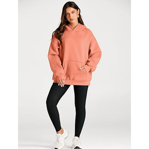 Oversized Hooded Fleece Sweatshirt 100% Cotton Solid Color Regular Sleeve Unisex Casual Winter Wear Letter Pattern <b>Pink</b> - Product Image 2
