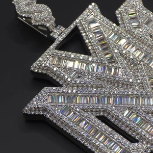 Moissanite Baguette Diamond Iced Out <b>Pendant</b> 925 Sterling <b>Silver</b> Fashion Jewelry Custom Letter Name <b>Initial</b> <b>Pendant</b> For Men - Product Image 3