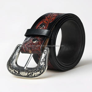 Western Hand Tooled Genuine Cowhide <b>Leather</b> <b>Belt</b> <b>for</b> <b>Men</b> Custom Logo Full Grain Floral Embossed Western <b>Leather</b> Tooling <b>Belt</b> - Product Image 2