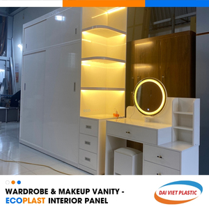 Vanidad de maquillaje blanco Panel interior de PVC Fábrica de fabricación de Vietnam para apartamentos Estilo minimalista - Product Image 5