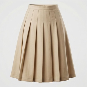 Women Pleated A-Line Skirt Knee-Length Solid Color Regular Waist Woven Polyester Cotton Comfortable All Seasons Style - Product Image 1