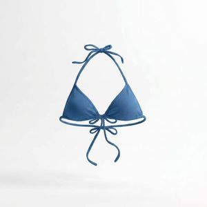 Women's Black Halter Bikini Top With Drawstring Tie Front And Adjustable Straps Solid Color Spandex Polyester Swimwear - Product Image 5