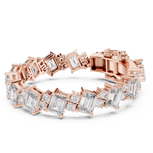 UNIQUE LAB GROWN EMERALD CUT DIAMOND RHODIUM PLATED LUXURY CERTIFIED TENNIS BRACELET 18KT ROSE <b>GOLD</b> UNISEX WEDDING ENGAGEMENT - Product Image 1