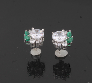 CZ Green Gemstone <b>Stud</b> Earrings Silver Plated Round Cut <b>Emerald</b> Green Chalcedony Ear <b>Studs</b> Wholesale Fashion Jewelry For Woman - Product Image 6